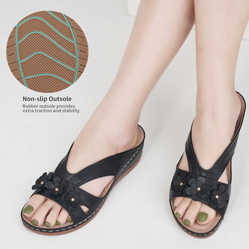 Ecetana Sandals for Women Wedge Shoes: Slip On Dressy Summer Comfortable Slides Sandals Lightweight Memory Foam Platform Shoes4