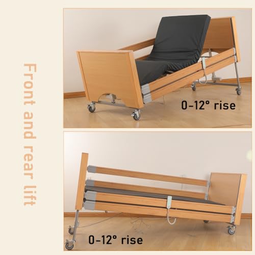 Premium Medizinische Betten mit 5 Funktionen für Zuhause mit verstellbarer Höhe, vollelektrische Krankenhausbetten mit leisen Rädern, Matratze, IV-Ständer, 199.6 kg Belastung (212 x 104 x 28-68 cm) – Bild 4
