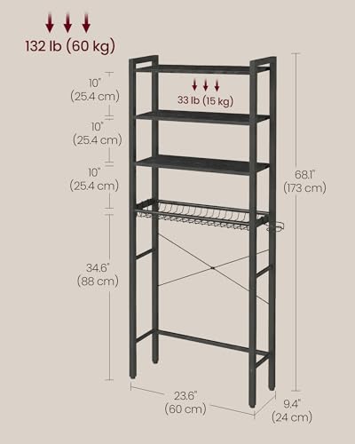Image of VASAGLE 4-Tier Over the Toilet Storage, Adjustable Shelves, Basket, 68.1''H