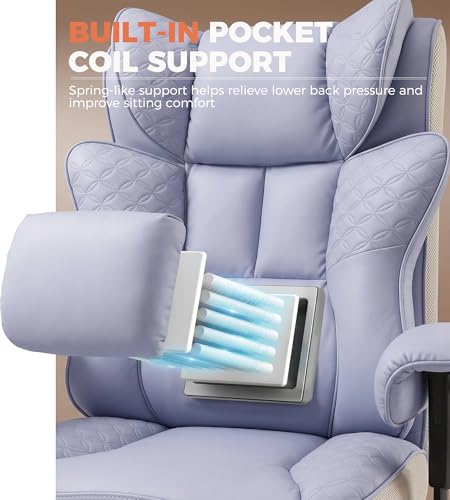 Image of GTPLAYER Big and Tall Office Chair, Wide Ergonomic Gaming Chair with Deluxe Embossing Designed Leather with Foot Rest,150Reclining Adjustable Soft Armrests Pocket Spring Back Support and Pillow