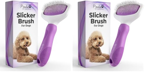 Poodle Pet Slicker Brush - For Dogs, Cats, Rabbits - Matted/Loose Fur, Knots - Suitable for Doodle/Goldendoodle Grooming and Shredding Short/Long Hair (Pack of 2)