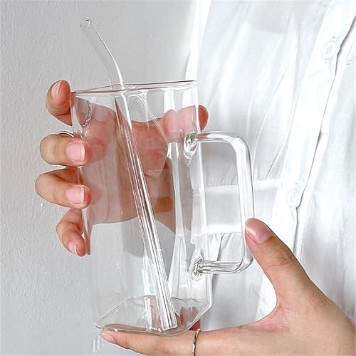 Verre borosilicate carré haut de gamme de 450 ml avec paille