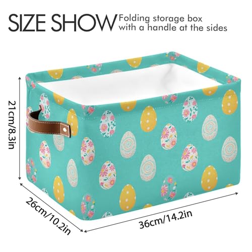 Image of Wamika Happy Easter Day Eggs Storage Basket Fabric Laundry Baskets Easter Rabbit Bunny Spring Storage Boxes Organizer Bag for Baby Cloth Dog Toy Book Storage Cubes Shelf Closet Bins 16x12x8 Inches