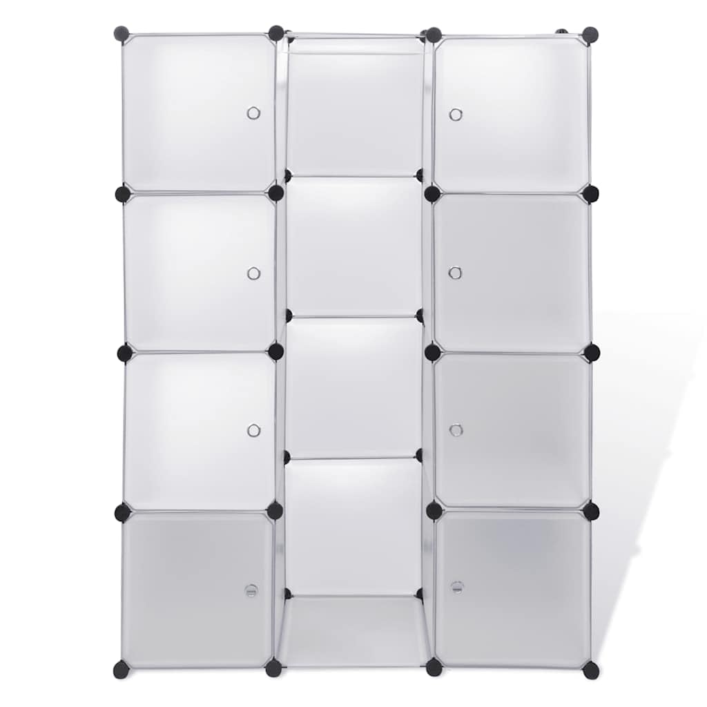 Modulares Aufbewahrungssystem mit 9 Fächern 109x36,5x143 cm Weiß Kunststoff Schrank Garderobe mit Kleiderstange und Schubladen für Schlafzimmer Flur Kinderzimmer