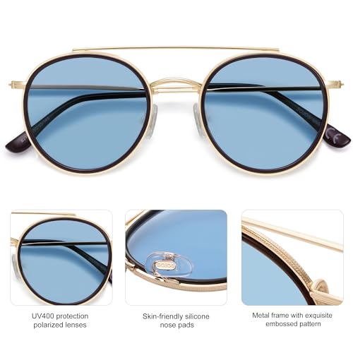 Image of SOJOS Retro Vintage Round Polarized Sunglasses for Women Men Double Bridge Circle Sunnies SJ1104