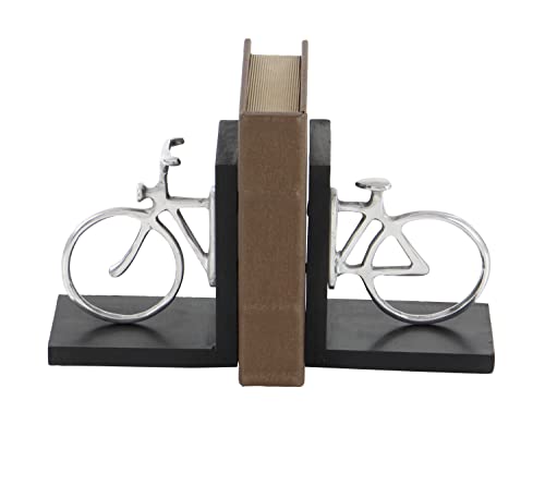 Deco 79 Wood Bike Bookends, Set Of 2 6"W, 7"H, Silver #TOP5
