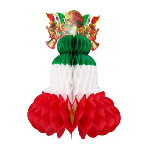 Needzo Viva la Mexico Red, Green, and White Fiesta Tissue Paper Bell Hanging Decoration, Mexican Themed Party Decorations, 17 x 14 Inches