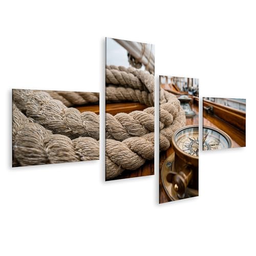 Impression sur toile maritime boussole et corde de salon 4 pièces