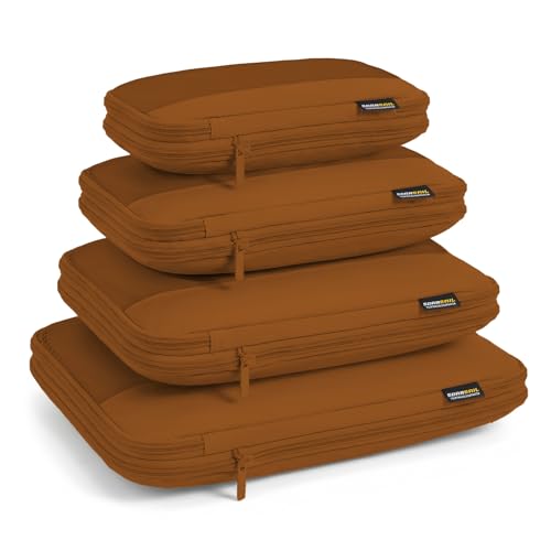 SOARSAIL 4 Piece Compression Packing Cubes for 3–7 Day Travel, Space Saving Travel Organizers with Breathable Mesh, Double-Zipper Packing Cubes for Carry-On & Suitcases (Brown)