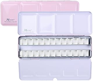 ATWORTH Empty Watercolour Tins Palette Paint Case Metal Box with 24 half pans for Watercolour Paints(Pink)
