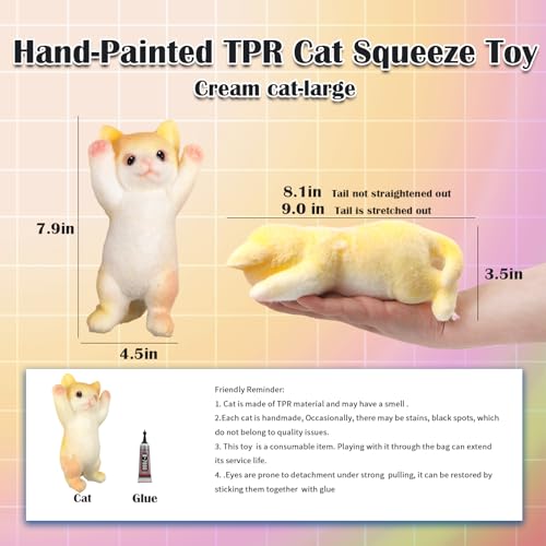 Image of Big Hand Painted Cat Squishy Toys,Large Cute Ultra Soft Kitty Squeeze Fidget Toys for Stress Relief ,Kawaii Squishies Sticky Animal Toys for Adults Kids,Decompression Sensory Balls(Cream)