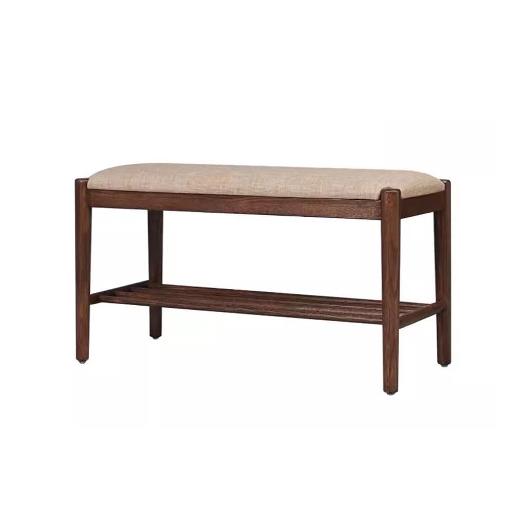 Banc d'entrée en bois massif noyer noir et assise premium