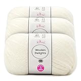 Woolen Delights Soft Wool Yarn for Crocheting, 3-Pack (522Yds / 300G), Free Patterns - #4 Medium Aran/Heavy Worsted Weight Wool Yarn for Knitting - Snow White