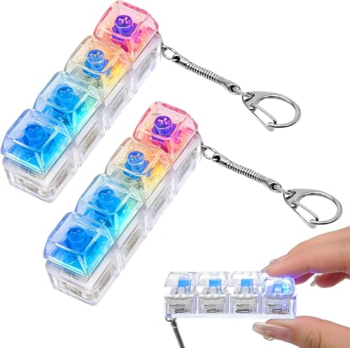 Image of 2 Pcs Keyboard Keychains with LED Light - Clickable Fidget Clicker for Adults Stress Relief, Mini Keyboard as Sensory Toy, Office and Travel Companion