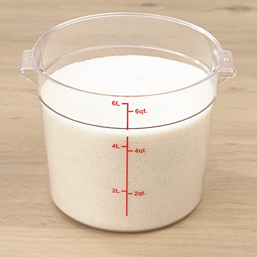 Restaurantware 6 Quart Plastic Food Storage Container - Durable Clear Polycarbonate Storage Bin - Round Food Prep Storage with Red Graduations - Dishwasher Safe Commercial Kitchen Use by Restaurantware - Image 4
