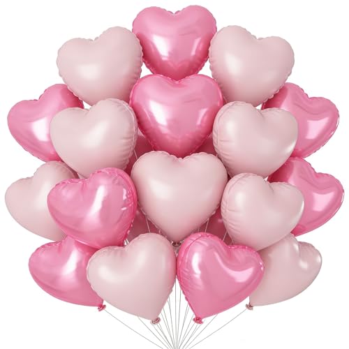 Pink Heart Balloons 12Pcs 18 Inch Self-sealing Helium Baby Pink Foil Love Heart Shaped Balloons for Girls Party Bridal Wedding Engagement Anniversary Birthday Baby Shower Valentines Day Decorations