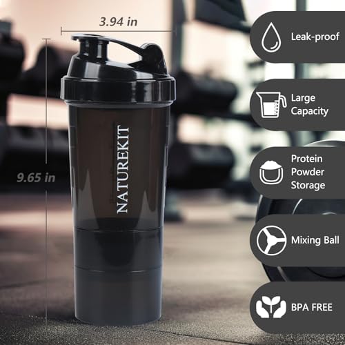 Image of Shaker Bottle,Protein Shaker Bottle, 16 oz GYM Shaker Cup with shaker Ball,Shaker Cups for Protein Shakes, Drink Mixer Bottle with Storage,BAP Free,Leakproof，Black