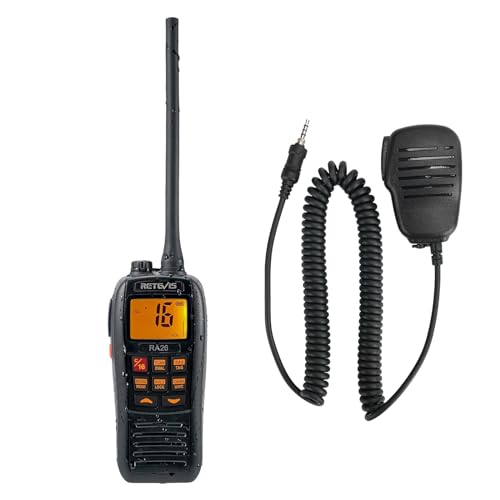 Image of Retevis RA26 Handheld Marine Radio(1 Pack) Bundle with 1-pin 3.5mm Speaker Mic(1 Pack), Radio Marine Floating IP67 Submersible Waterproof,1500mAh,USB Charging,NOAA Weather,Backlit LCD Display