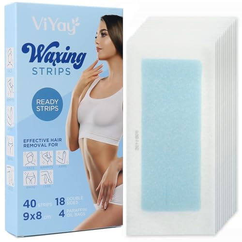 Body Wax Strips Hair Removal for Women 40 Count: Shave Waxing Strips Dual Sides & 4 Calming Oil Wipes - Face, Legs, Arms, Bikini, Chest, Hypoallergenic Brazilian Waxing Kit At Home for All Skin Types