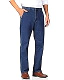 Soojun Mens Elastic Waist Jeans Relaxed Fit with Zipper and Button, Blue, 34W x 30L