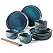 12-częściowy okrągły zestaw obiadowy Ceramica, serwis dla 4, zestaw naczyń reaktywnych w glazurze Kuchnia i jadalnia, pałeczki/zestaw do sałatek/porcelanowych talerzy i misek, zmywarka d