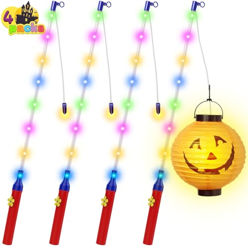JSUEU Laternenstab Kinder,4er Laternenstab Elektrisch mit LED 50CM Kinderlampenstäbe Laternenstab Laternenlicht für Laterne Kinder St Martin Kinderpartys Kostümpartys Zauberstäbe Halloween Dekoration