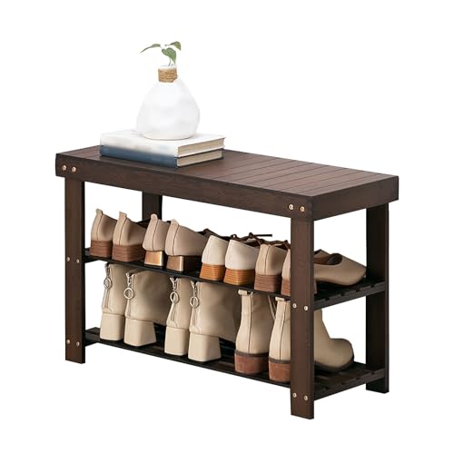 Banc étagère à chaussures rétractable 3 niveaux, hauteur réglable et gain de place