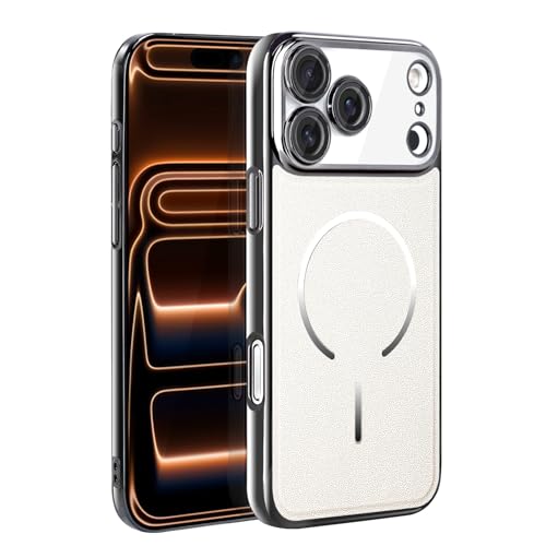 Étui rigide iPhone 17 Pro Max blanc cuir anti-choc et magnétique