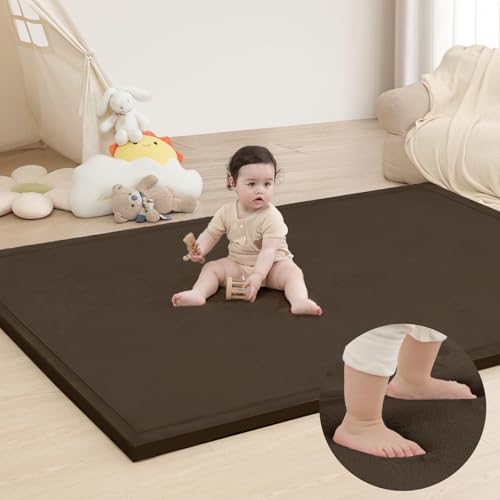 Image of Extra Large 79 inchx118 inch Baby Activity Play Mat for Floor, 1.3 inch Thick Elasti Foam for Tummy Time & Crawling, Non-Slip Nursery Rug for Infants, Toddlers & Kids, Tatami Style Mat for Yoga, Living Room, Classroom & Playroom(Dark Brown)