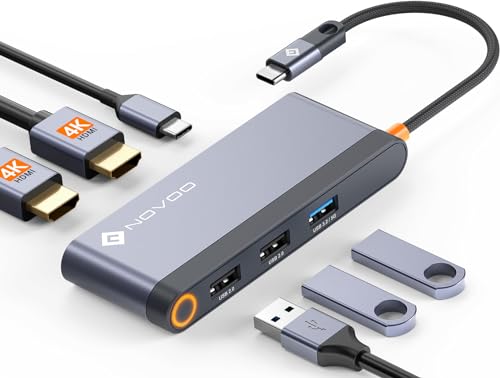 NOVOO USB-C Docking Station, Dual Monitor HDMI Adapter, 100W PD, 4 USB Ports, Thunderbolt 3/4 Dock for Dell HP, Lenovo, Asus
