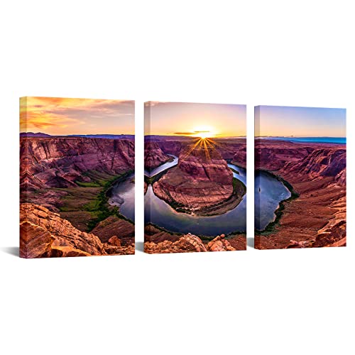 Sechars 3 Piece Beautiful Horseshoe Bend Sunset Picture Wall Art Grand Canyon National Park Photo Poster Canvas Prints Usa Arizona Landscape Painting Artwork Framed For Home Living Room Decor (Small) #TOP10