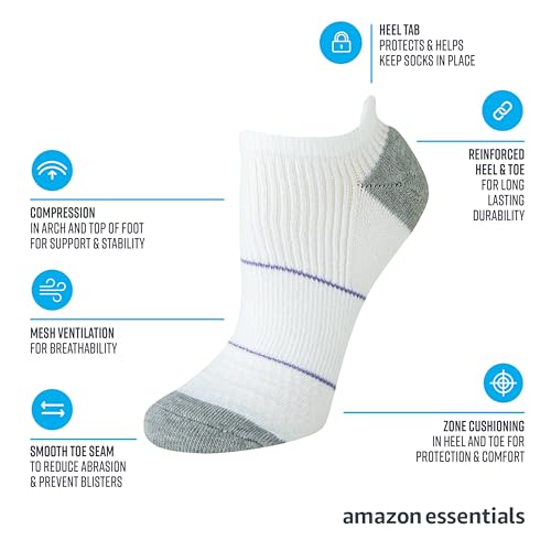 Amazon Essentials Women's Socks, Performance Zone Cushion, Athletic Tab, 6 Pairs2