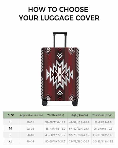 Southwestern Red Black Suitcase Cover - Waterproof Stretch Travel Luggage Cover, Boho Ethnic Geometric Luggage Covers Washable Luggage Protector Suitcase Cover Fits 22-25 Inch Luggage3
