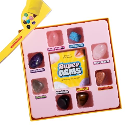 Super Smalls Super Gems 8-Piece Natural Stone & Gemstone Set Kids Mineral Collection Kit with Fun Fact Booklet & Storage Pouch Inspiring Toy & Birthday Gift for Boys & Girls Ages 3 and Up