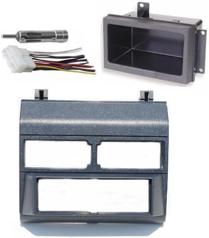 Single Din Truck Radio Dash Kit Blue, Wire Harness, Pocket, Antenna for GMC Chevrolet, 1988-1994