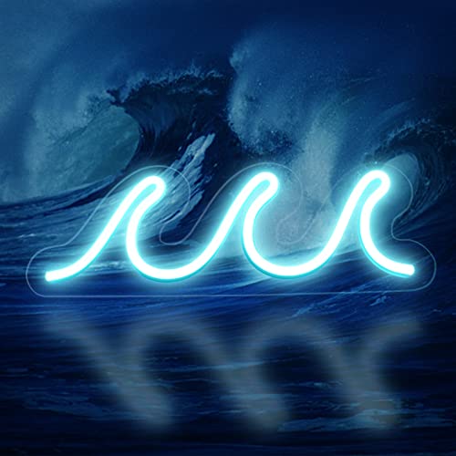 EXOOHOUO Ice Blue Wave Neon Sign for Dorm, Dimmable Ocean Light Signs, LED Lights for Wall Decor, Ripple Lamp for Beach Room Bedroom Livingroom Bar (13.7 * 5 in)
