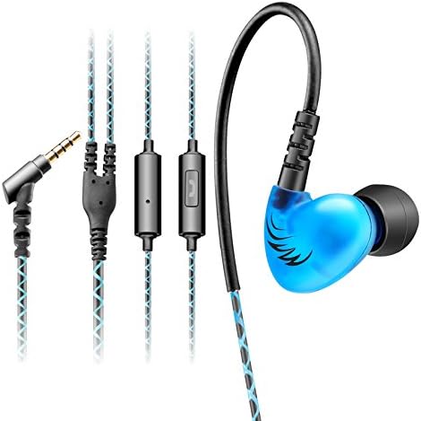 iSens W1 In-Ear Sports/Running/Gym/Hiking/Jogger/Exercise/Cycling/Workout Athletic Fitness Stay in Ear Sweat Proof Resistant Wired Memory Cable Earphones with Inline Microphone(No Volume Controlling Function) for Mp3/Mp4 Players, iPhone iPad, iPod Touch, Nano, Shuffle, Androids, Laptops, Tablets and other Music Players with 3.5mm Audio Line-in. (Blue)