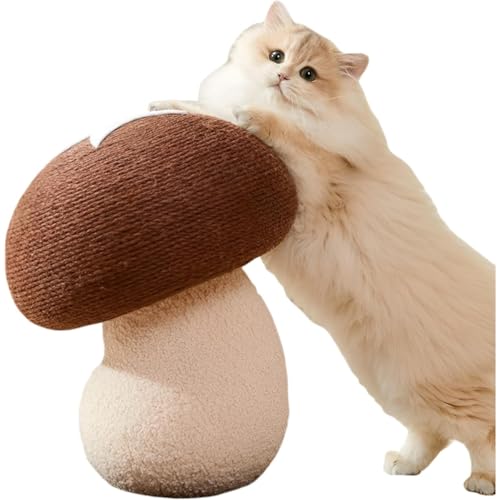 Aoasious キノコ型 猫用爪とぎ サイザル麻ロープ製 大型 50×35cm 低粉塵 耐久 安定ベース 滑り止め 家具保護 ストレス解消 子猫/成猫対応 かわいい おしゃれ インテリア 猫おもちゃ (曲がった頭の小さなキノコ 35×30cm)