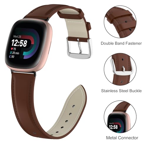 Lzwldan 2 Pack Leather Bands Compatible with Fitbit Sense/Fitbit Versa 3 Bands Women Men,Soft Genuine Leather Replacement Wristband for Fitbit Versa 3/Versa 4/Sense/Sense 2 Smartwatch