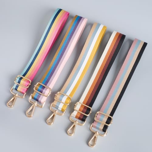 Image of chushui Purse Strap Replacement Crossbody Wide Adjustable, Rainbow Retro Stripe Colorful Festival Boho Woven with Gold Hardware 29-51 Inches for Totes Handbags