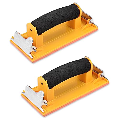 Hubaow Hand Sander, Sandpaper Holder with Sponge Handle, 7 x 3.5 inch Manual Hand Sanding Block for Drywall Wood Metal Furniture Polishing, 2 Pack