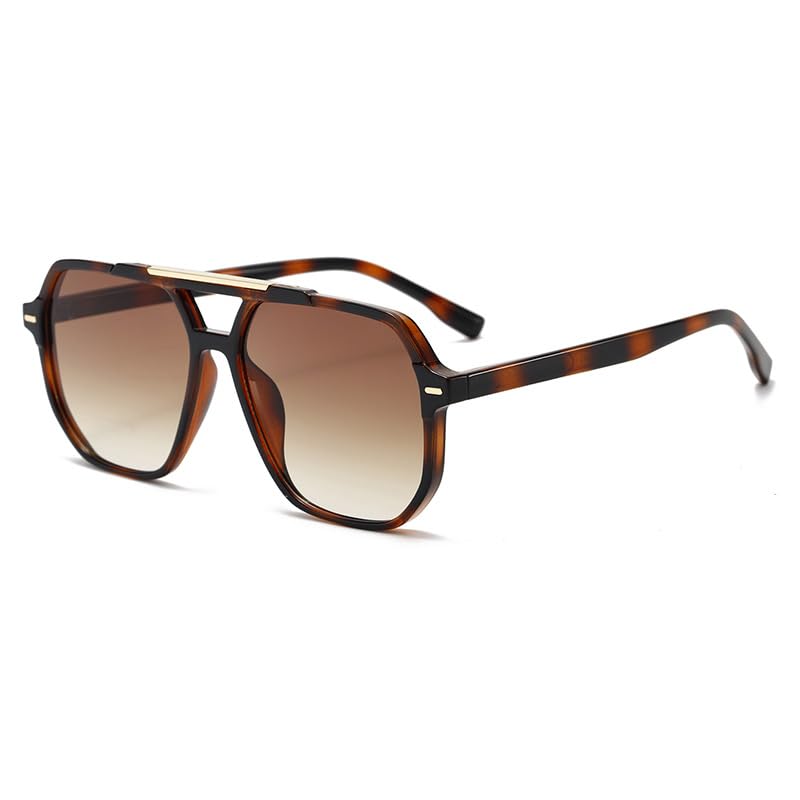 EJDHA Vintage Oversized Sonnenbrille, Tortoise-Rahmen, Braun Verlaufsglas (Leopard/Farbverlauf braun)
