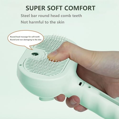 Image of Cat Steam Brush, 3 In 1 Self Cleaning Pet Spray Hair Removal Comb Anti-Lost Pet Pendant, Cat Brush for Indoor for Shedding, Waterproof Grooming Brushes for Long Short Haired
