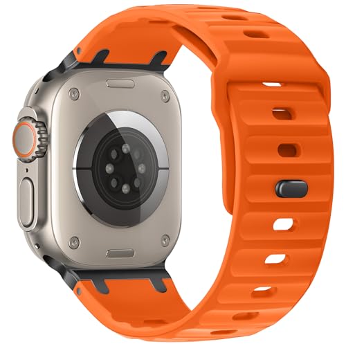 Image of Compatible with Apple Watch Strap Ultra2 /Ultra 49mm Series 10 /9 /8 /7 /6 /5 /4 /SE Soft Silicone Sport Strap Rugged iwatch Band 45mm 44mm 46mm with Stainless Steel Adapter for Men Women