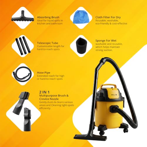 Image of IBELL AEROVAC150 Wet & Dry Vacuum Cleaner 1200W, 18kPa Powerful Suction, 15L Large Capacity, 4-in-1 Vacuum with Blower Function, Reusable Washable Filters (Yellow)