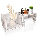 QRXQ Farmhouse Wooden Toilet Paper Holder with Shelf, Wall Mount Rustic Toilet Roll Holder with Stor