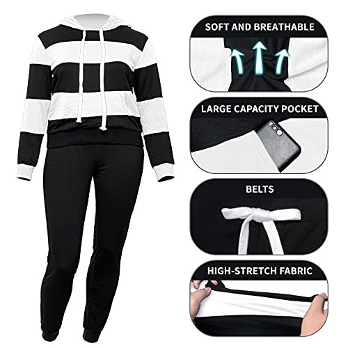 Aomoni 2 Piece Jogging Suits For Women Casual Hooded Long Sleeve Drawstring 2 Piece Outfits Tracksuits Black White Xl #TOP3