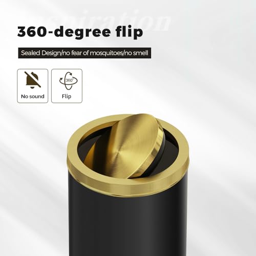 Image of Black and Gold Bathroom Trash Can,Bathroom Garbage can with Swing Lid,Small Trash Can with Flipping Lid, 4.8gal Garbage cans for Bedroom,Living Room, Guest Room,Office,Hotel(4.7gal-Black)