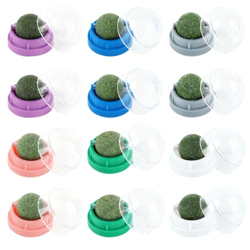ShiFaKa 12 PcsCatnip Balls Toy for Cats Cat Catnip Balls for Wall Natural Rotatable Edible Cat Licking Treat Ball Interactive Catnip Toys for Cats Kitten Toys and Dental Teeth Cleaning(6 Colors)