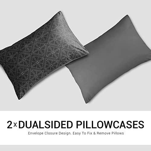 Pamposh king size bedding sets Double Brushed Microfibre king size duvet set 3 Pcs Bedding Set With Zipper Closure, Ultra Soft Anti Allergic Easy Care Non Iron (King (230 x 220 cm), Charcoal / Grey)